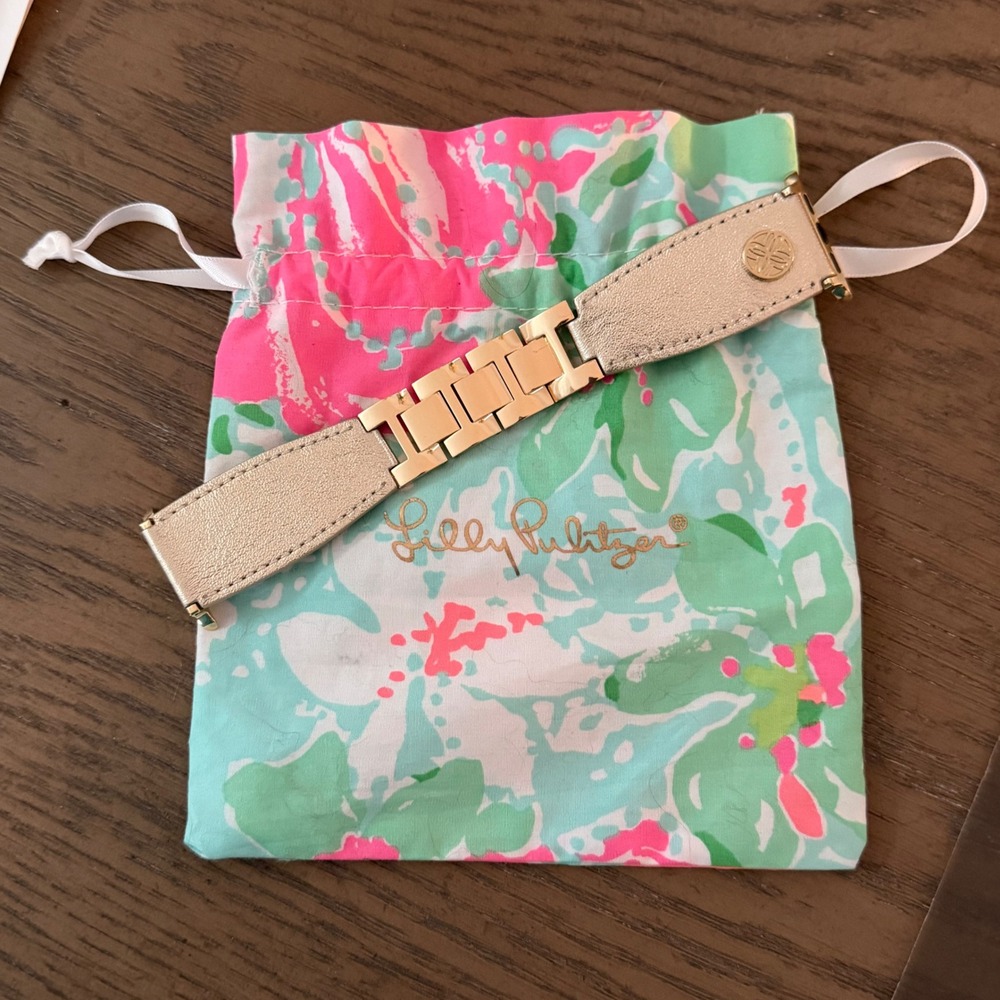 NEW Lilly Pulitzer Leather Apple Watch Band Gold Logo Hardware for 38 40 42 44mm